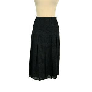 Rafaella Black Cotton Pleated Knee Length Lined Textured Skirt 8